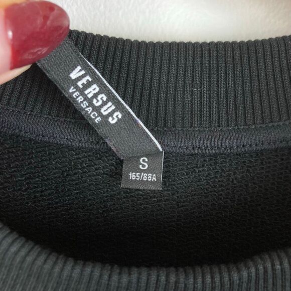 Versus Versace Women Black Sweatshirt Crewneck Pullover Velour Logo Luxury sz S - Picture 4 of 11